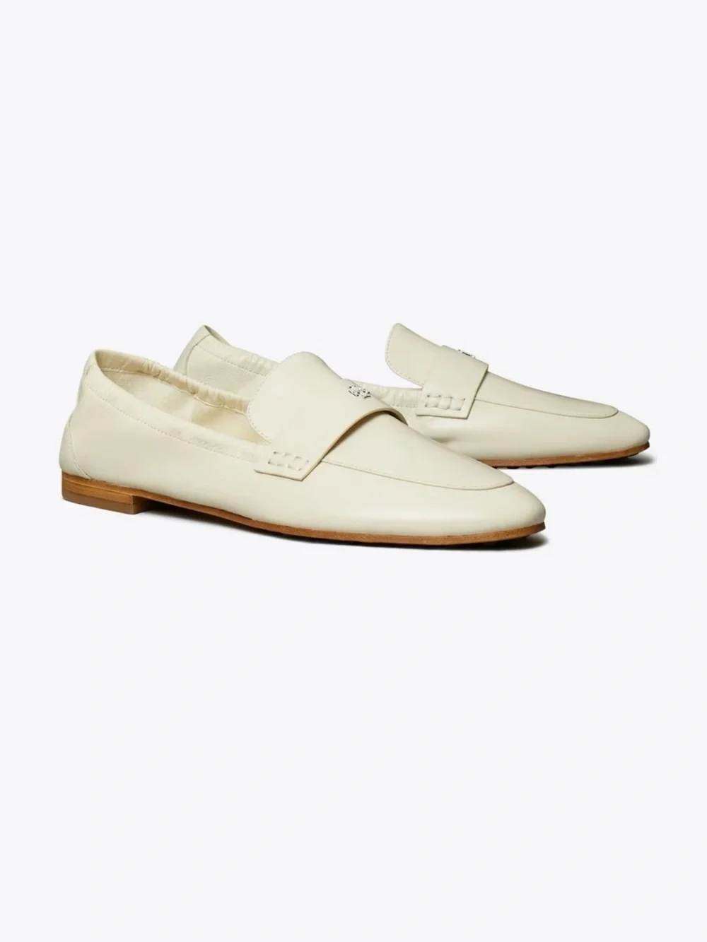 Tory Burch Light Cream Leather Slip-On Ballet Loafers for Women NEW
